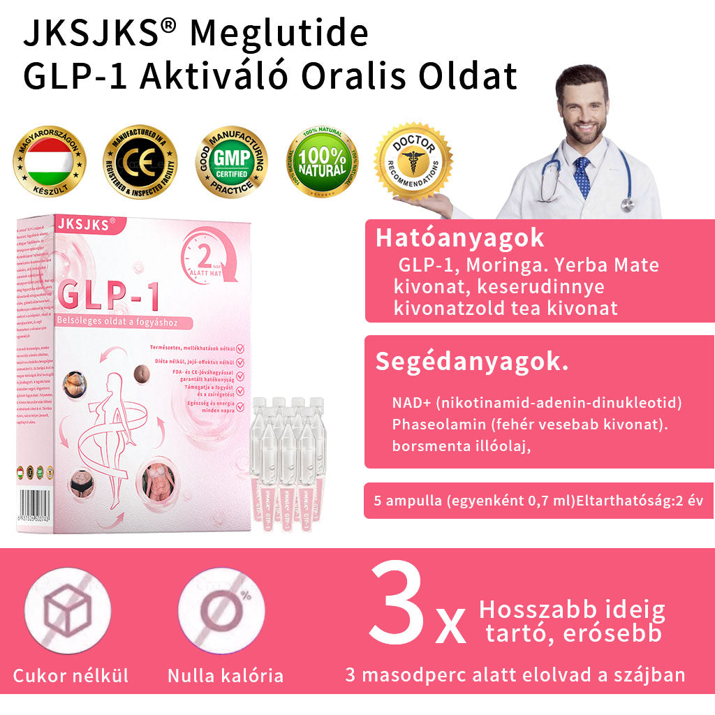 Mayo Klinika által ajánlott | 💪💪JKSJKS® Meglutide GLP-1 Aktiváló Oralis Oldat – Tartalmaz moringát, NAD+-t és yerba matét, természetes támogatás fogyáshoz, öregedésgátláshoz és cukoranyagcseréhez